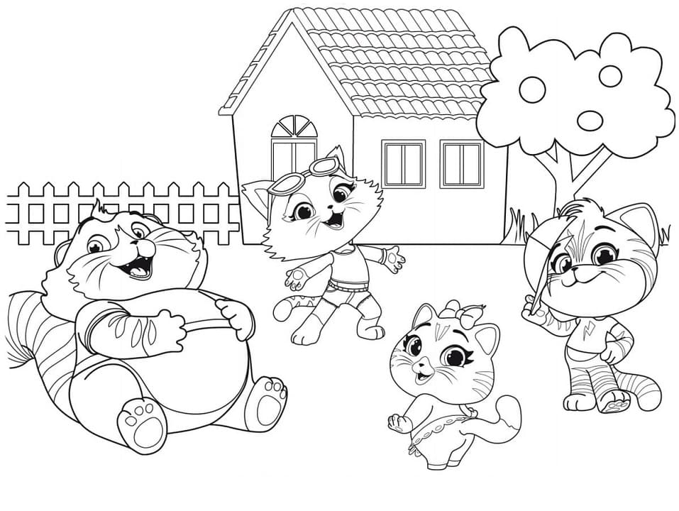 Desenho 44 Gatos Brincando no Jardim para Colorir