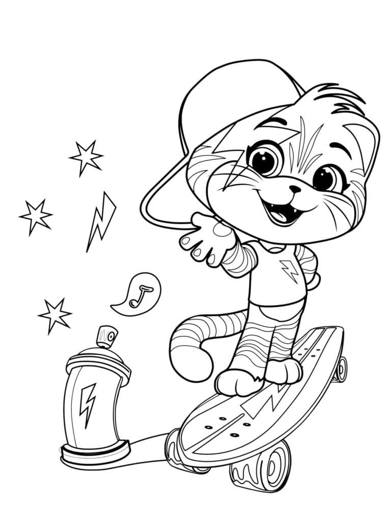 Desenho 44 Gatos Lampo com Skate para Colorir
