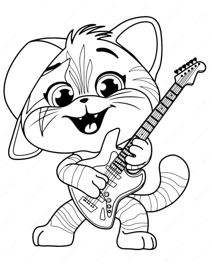 Desenho Lampo Tocando Guitarra 44 Gatos para Colorir