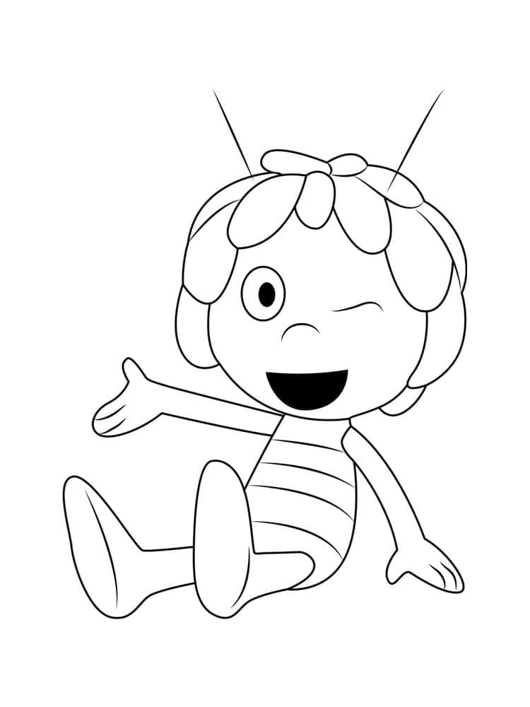 Desenho da Abelha Maia Sentada Piscando Olho para Colorir