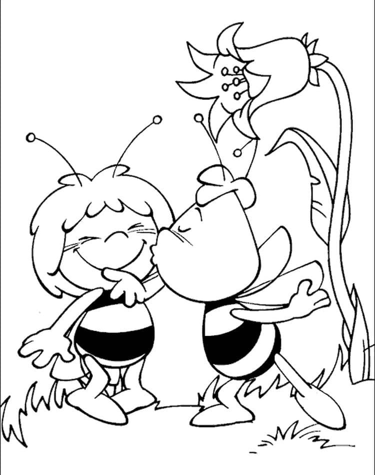 Desenho de Willy Beijando Rost da Abelha Maia no Jardim para Colorir