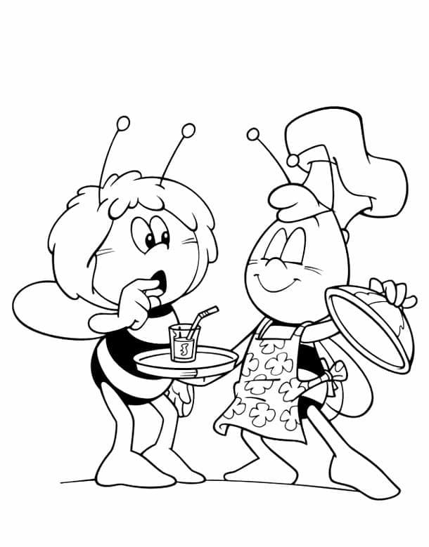 Desenho de Willy Entregando Suco para Abelha Maia para Colorir