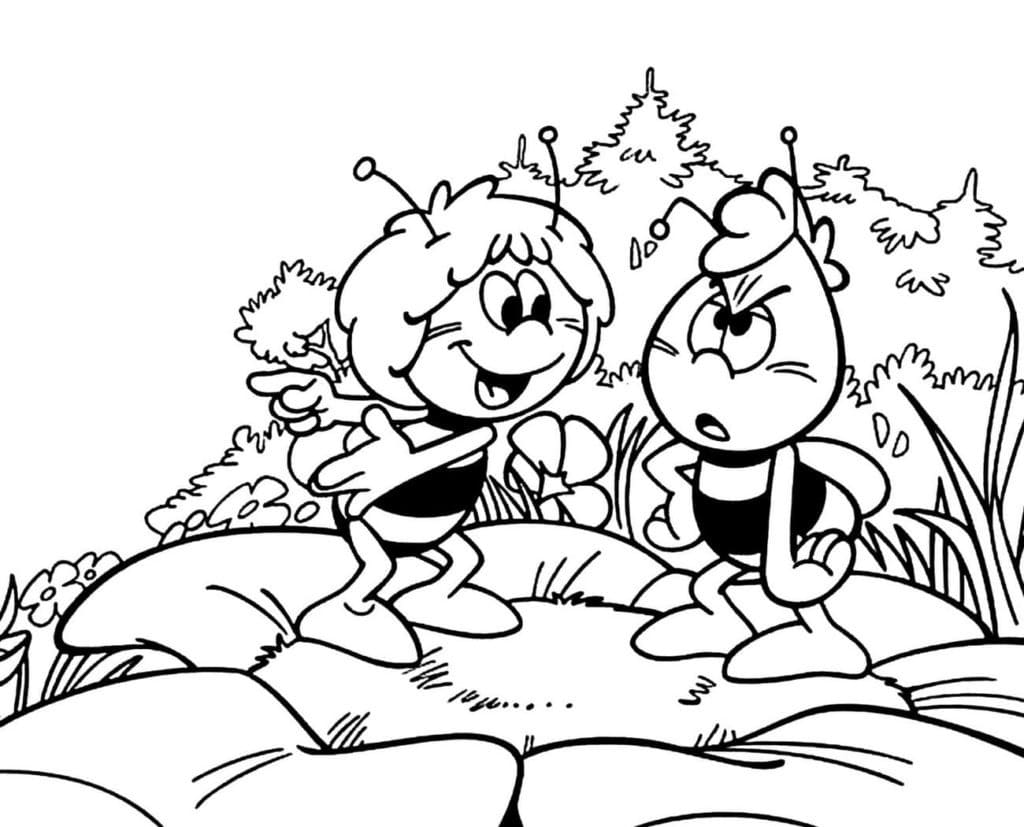 Desenho Imprimivel de Abelha Maya e Willy em Pdf para Colorir