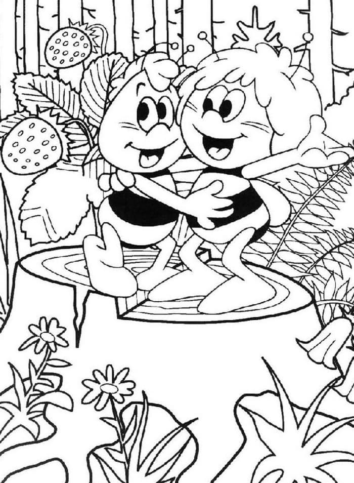Desenho Maya e Willy Dançando na Floresta para Colorir