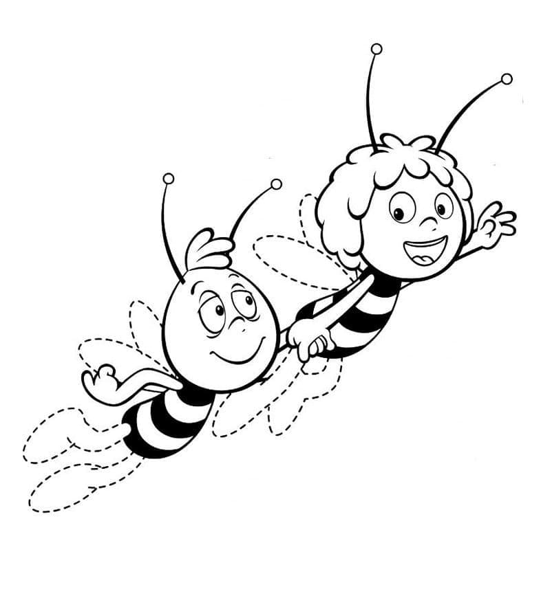 Desenho Maya e Willy Voando de Mãos Dadas para Colorir