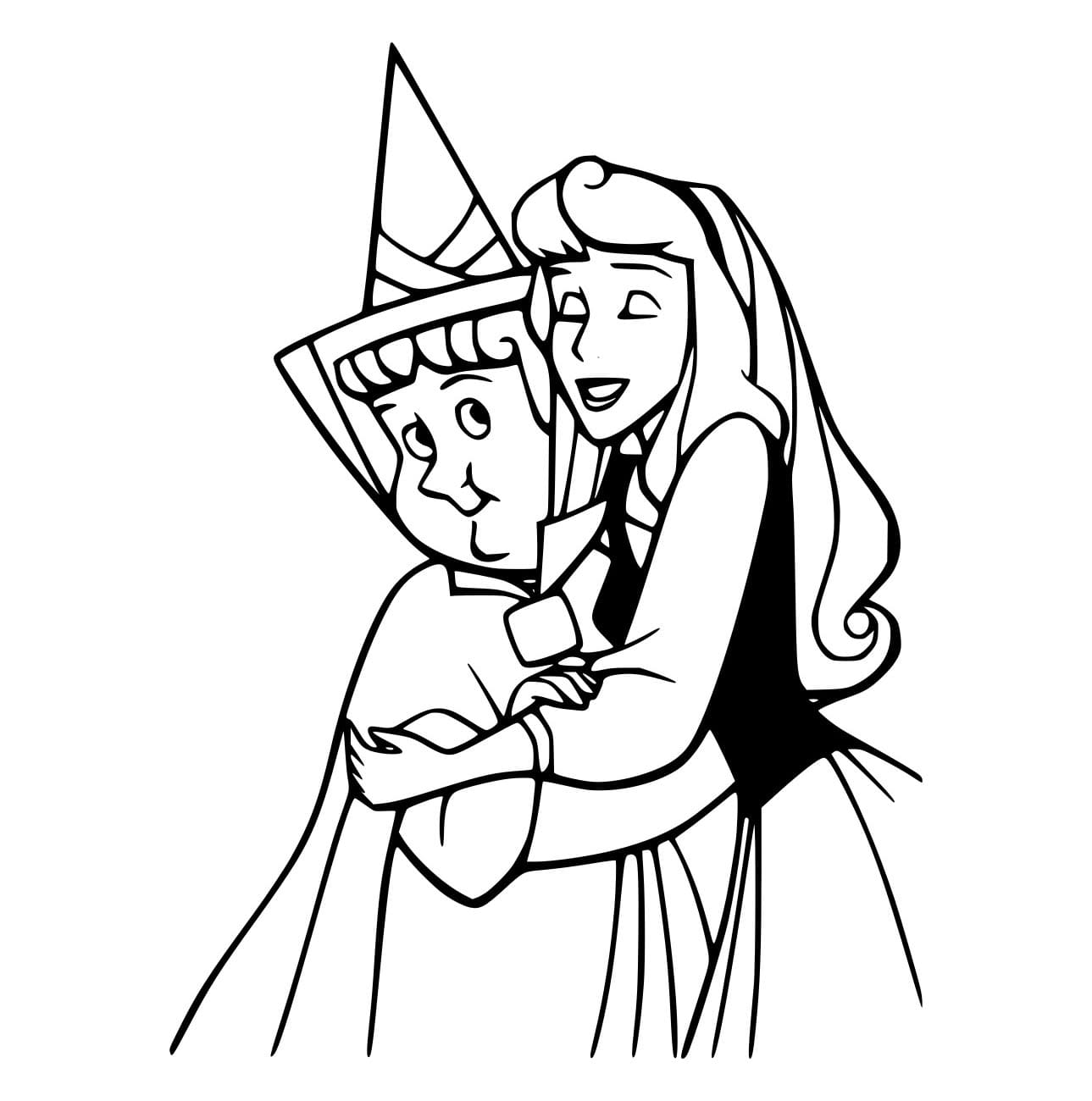 Desenho de Flora e Aurora para Colorir
