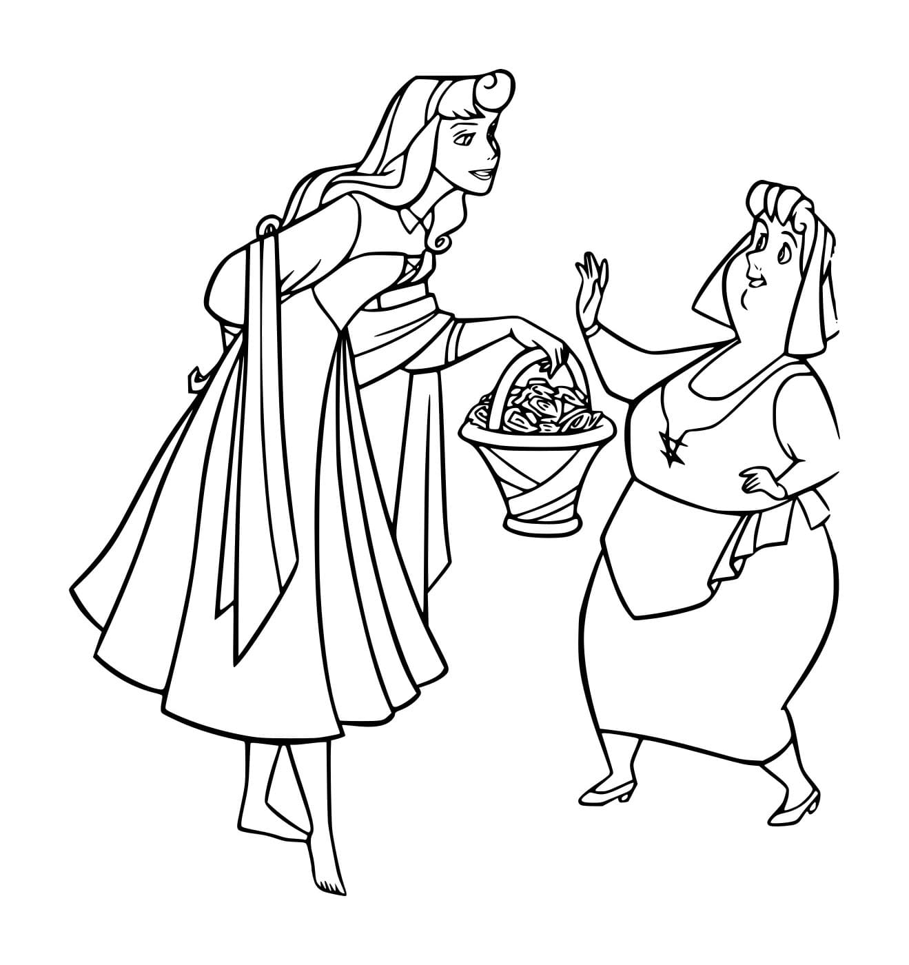 Desenho de Aurora da uma Cesta de Flores para Colorir