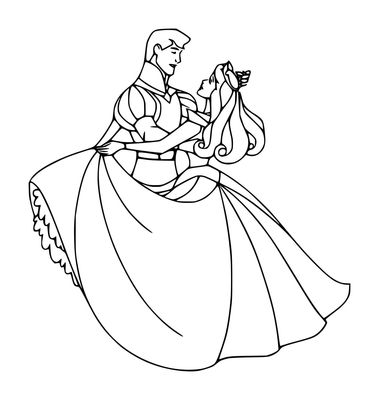 Desenho de Aurora Dançando com o Príncipe Philip para Colorir