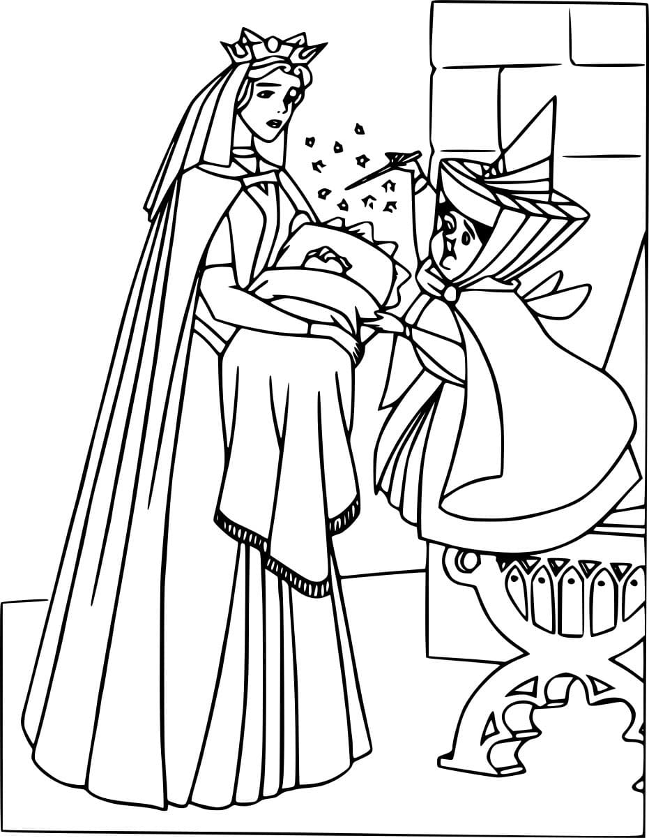 Desenho de Merryweather Lançá um Feitiço em Aurora para Colorir