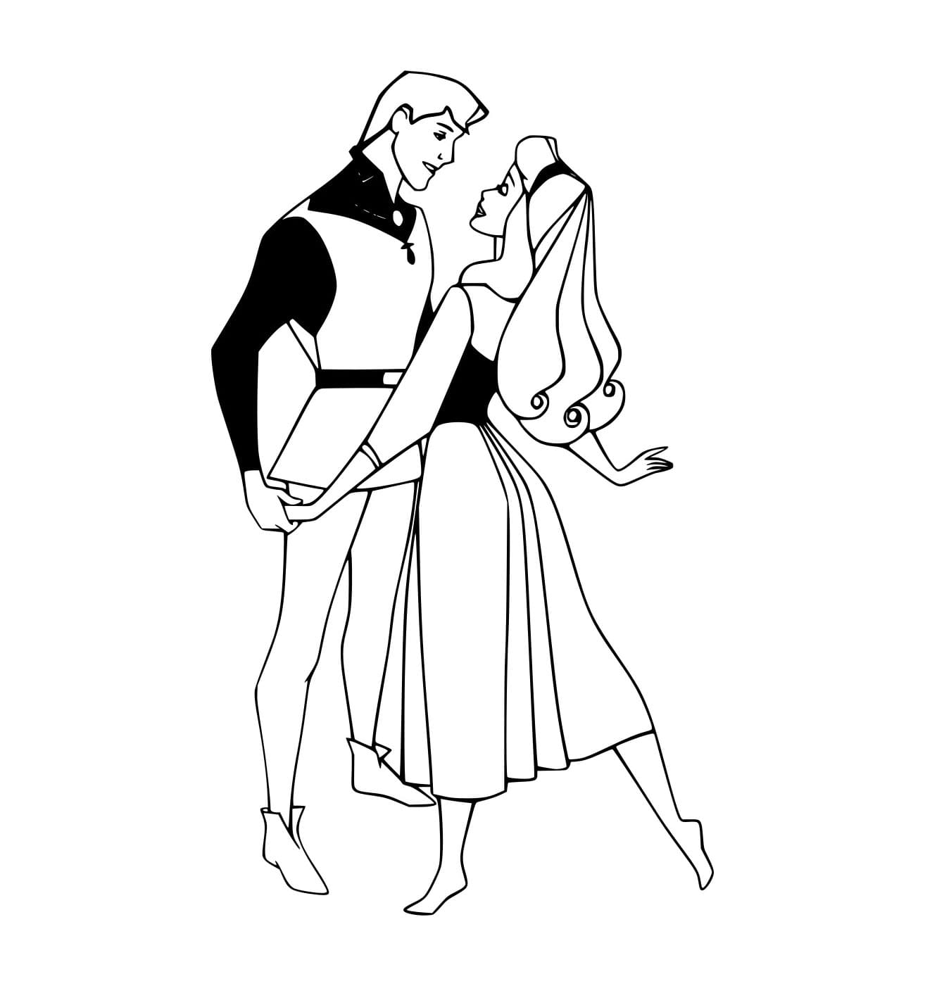 Desenho de Príncipe Phillip e Aurora para Colorir