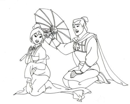Desenho Li Shang e Mulan Para Colorir