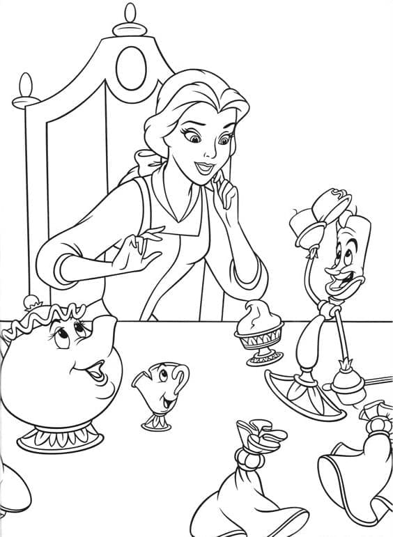 Desenho da Bela e Amigos para Colorir