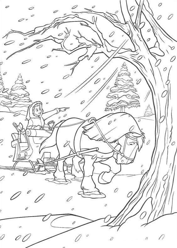 Desenho de a Fera e Bela em uma Tempestade de Neve Disney para Colorir