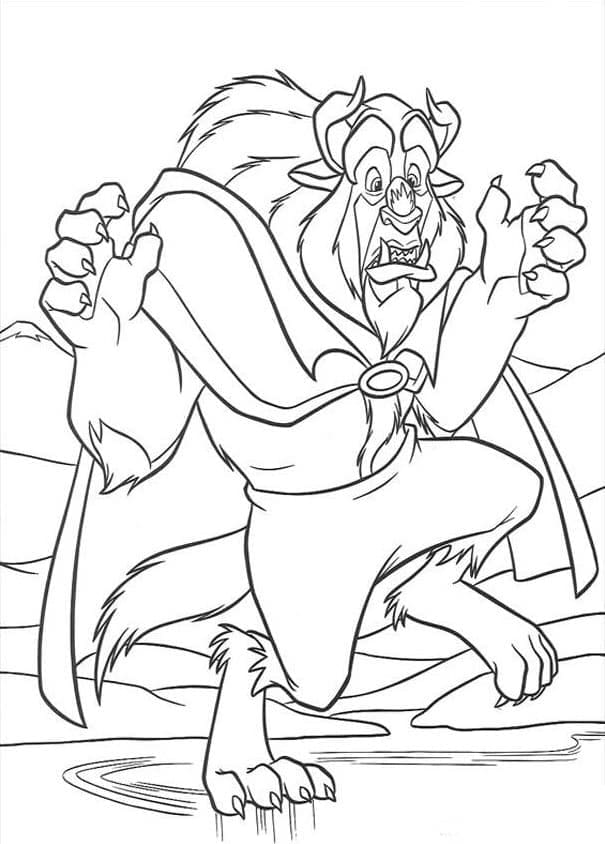 Desenho de a Fera e Bela Pisando no Gelo Descanco para Colorir