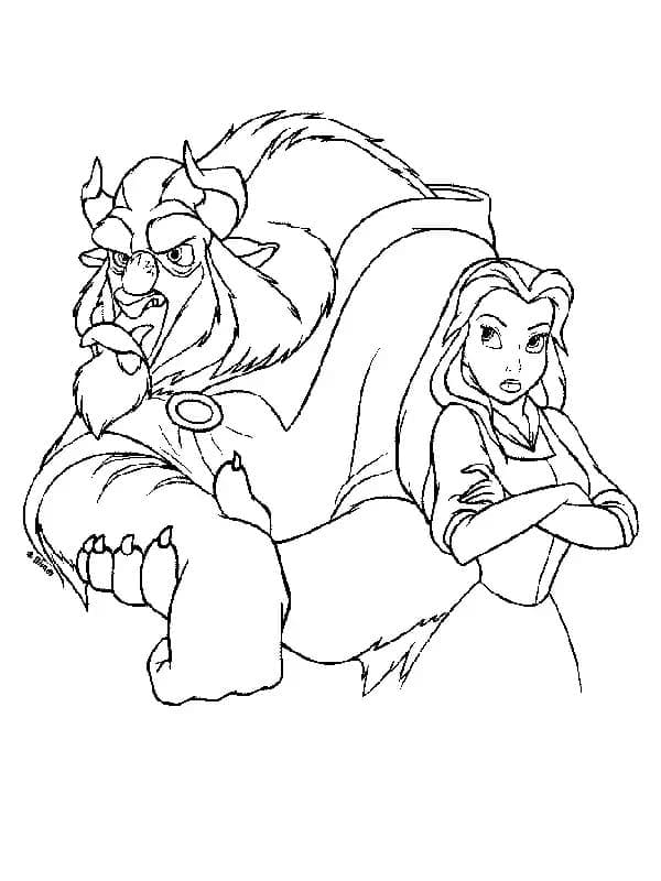 Desenho de a Fera e Bela Zangados para Colorir