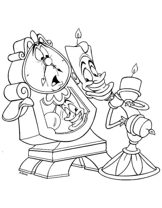 Desenho de Cogsworth e Lumiere de a Fera e Bela para Colorir