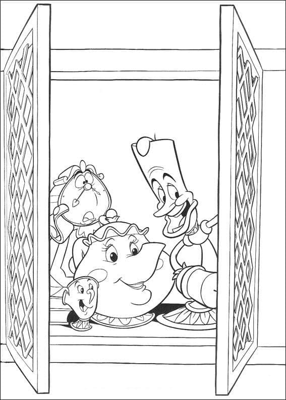 Desenho de Personagens de a Fera e Bela para Colorir