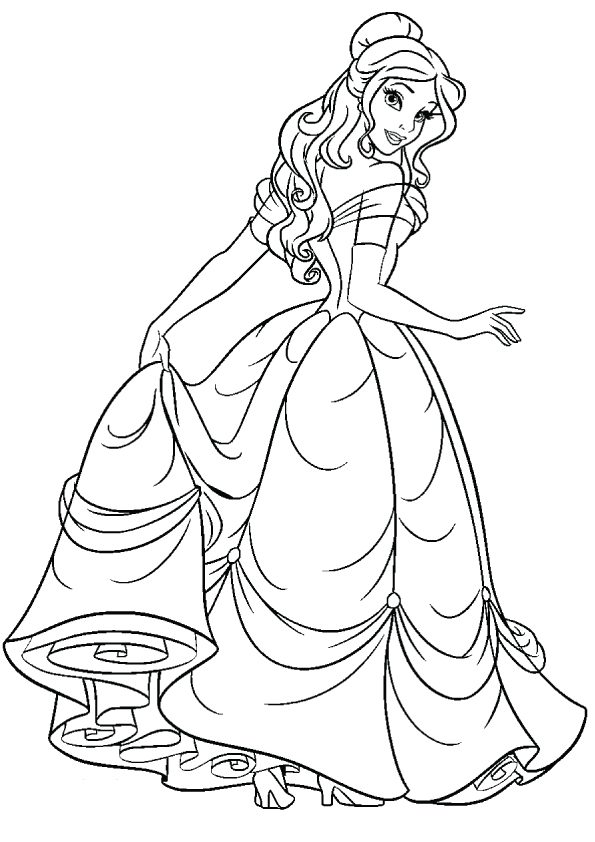 Desenho Princesa Bela em Lindo Vestido para Colorir