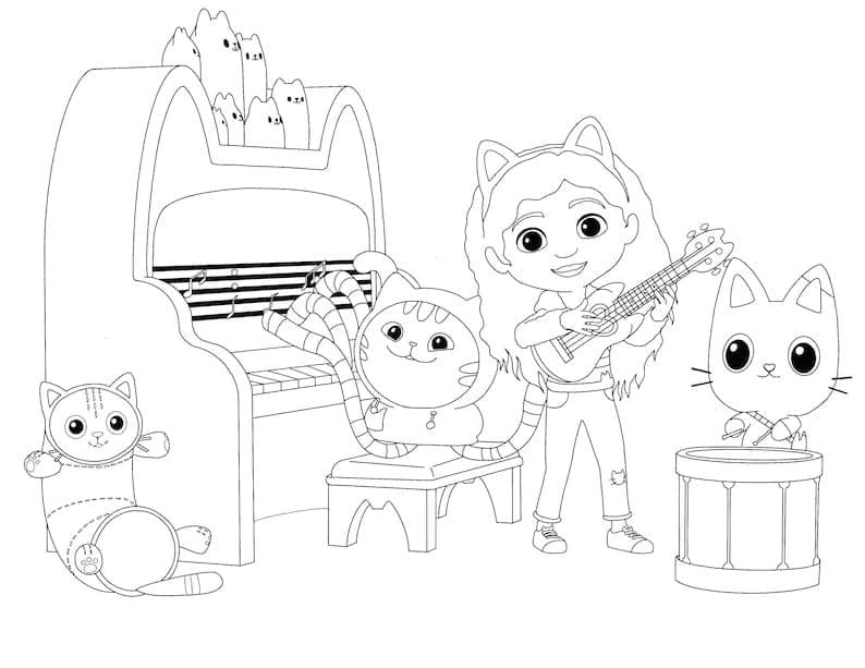 Desenho Banda Musical da Casa Mágica da Gabby para Colorir