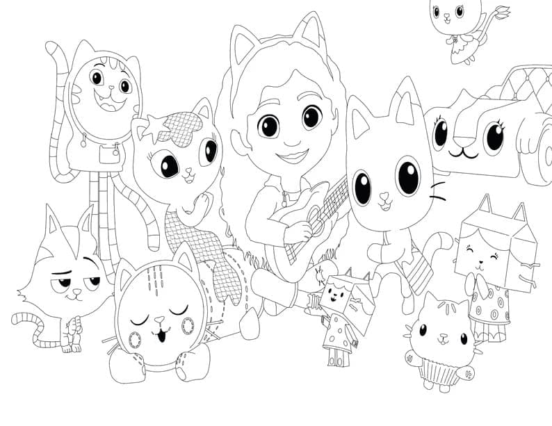 Desenho de Personagens de a Casa Mágica da Gabby para Colorir