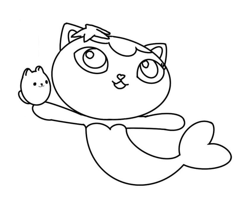 Desenho Simples de Sereia da Casa Mágica da Gabby para Colorir em Pdf