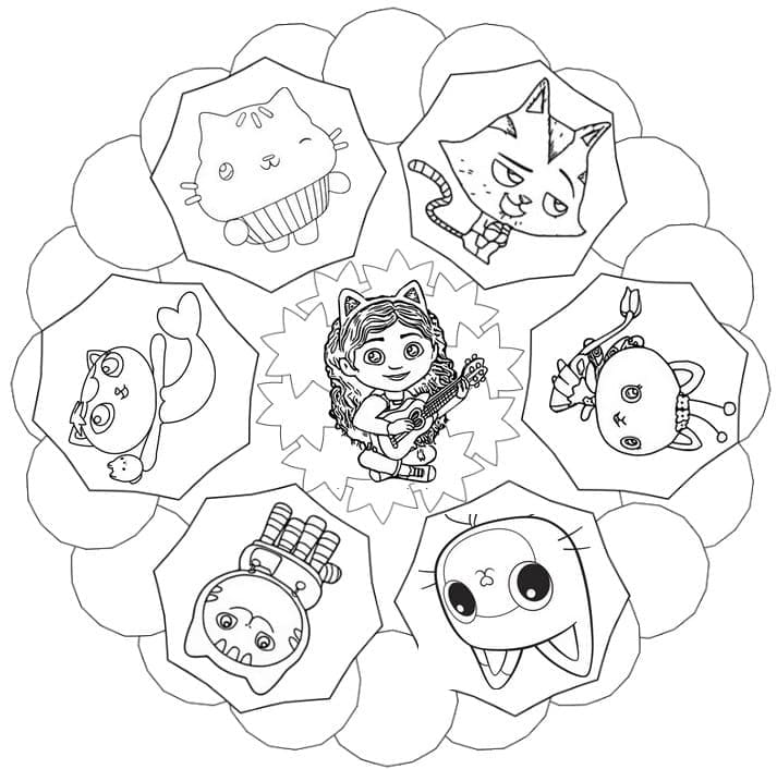 Desenho Todos os Personagens da Casa Mágica da Gabby para Pintar A4