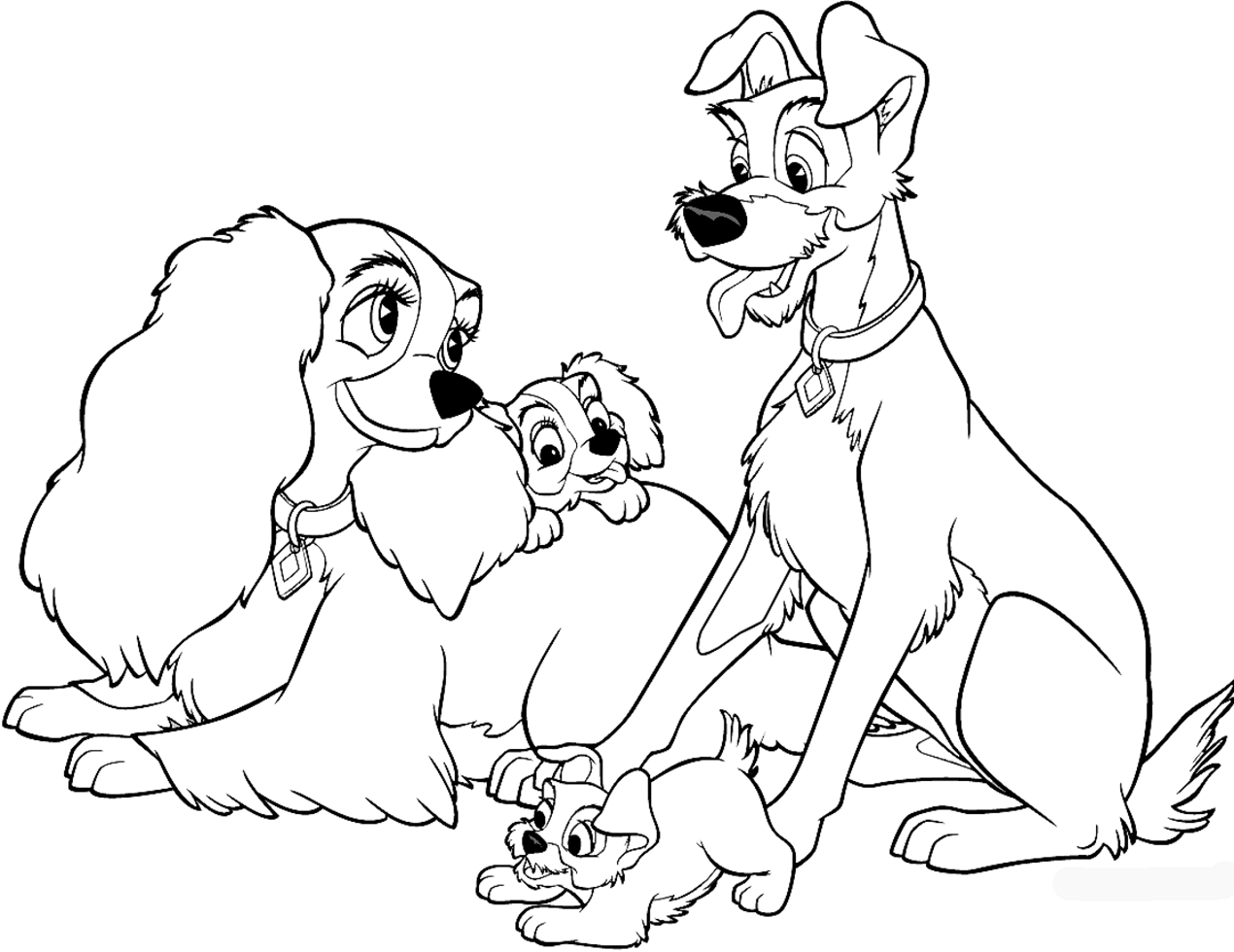 Desenho com Personagens de a Dama e o Vagabundo em Pdf para Colorir