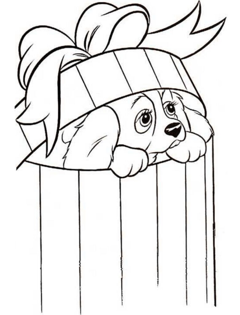 Desenho de Lady em uma Caixa de Presente para Colorir