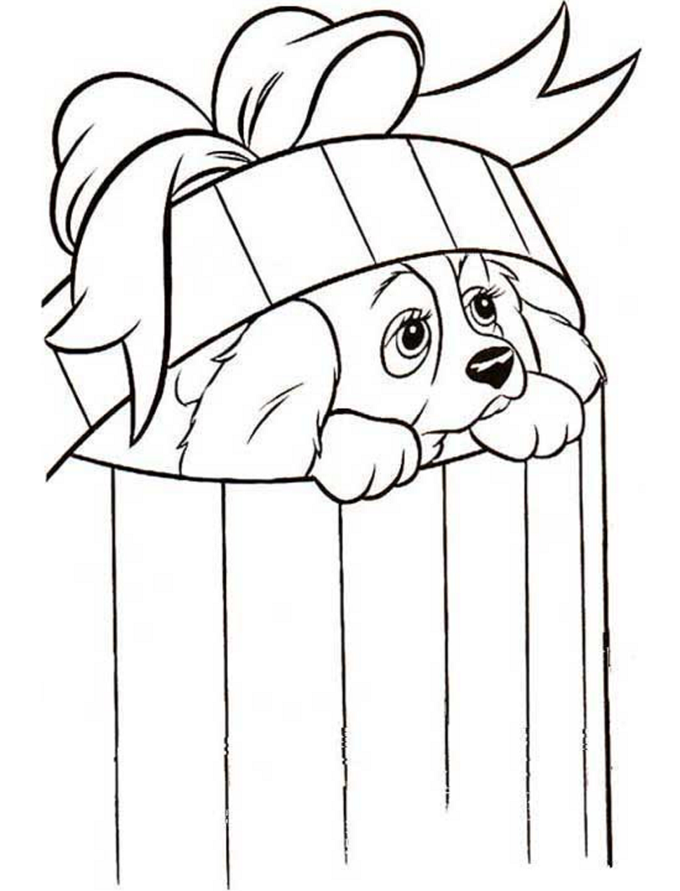 Desenho de Lady em uma Caixa de Presente para Colorir