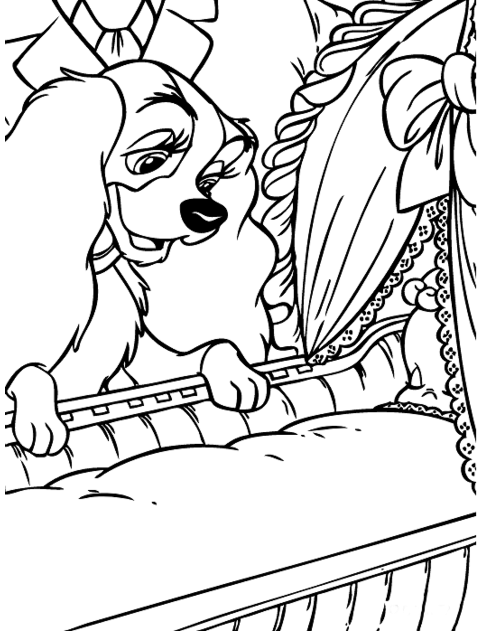 Desenho Imprimivel da Dama com Bebê no Berço para Colorir