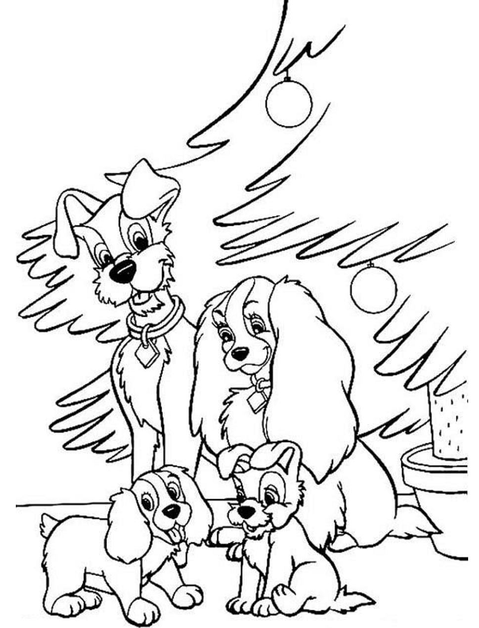 Desenho Natalino de a Dama e o Vagabundo para Colorir