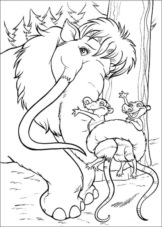 Desenho a Era do Gelo Ellie Brincando com Eddie e Crash para Colorir