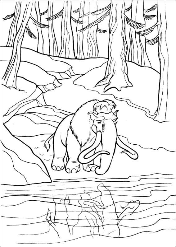 Desenho a Era do Gelo Manny Olhando Reflexo na Água para Colorir
