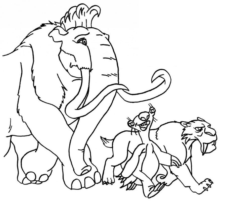 Desenho a Era do Gelo Manny Sid e Diego para Colorir