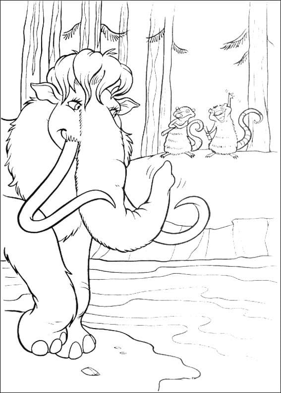 Desenho Ellie Eddie e Crash na Floresta a Era do Gelo para Colorir
