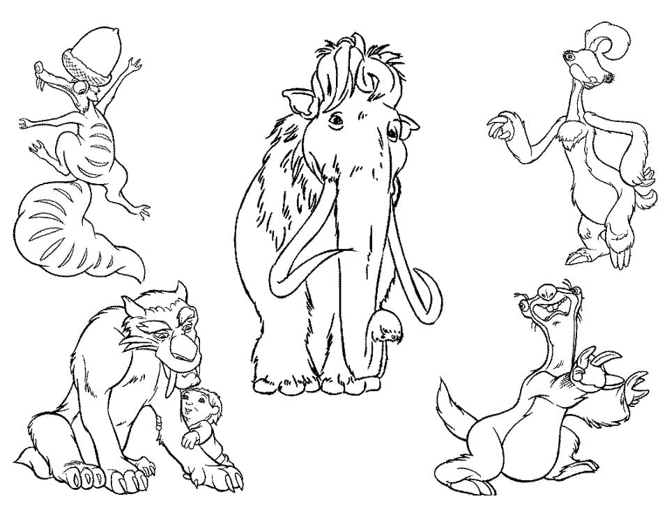 Desenho Imprimivel dos Personagens da Era do Gelo para Colorir