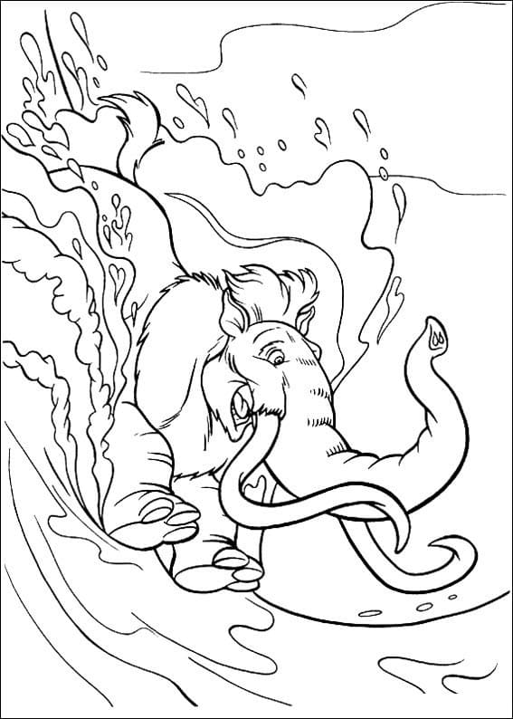 Desenho Manny Escorregando na Neve a Era do Gelo para Colorir