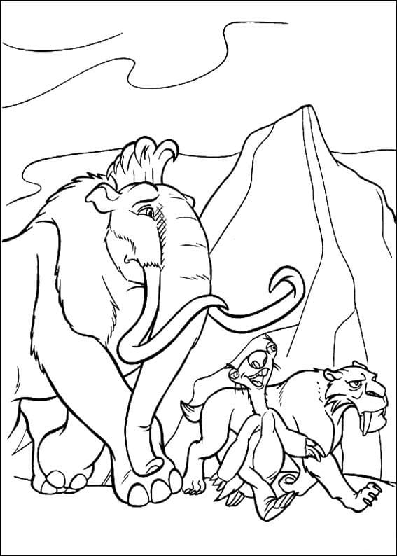 Desenho Manny Sid e Diego Caminhando a Era do Gelo para Colorir