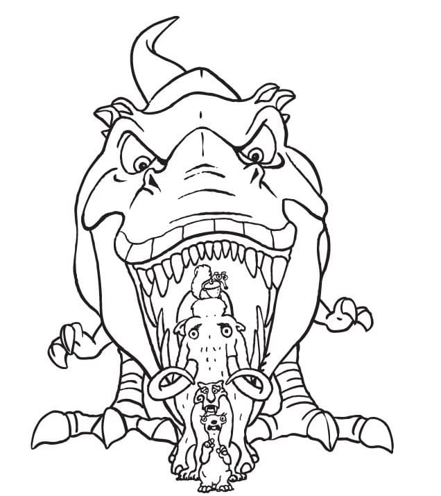 Desenho Personagens de a Era do Gelo Correndo de Dinossauro para Colorir