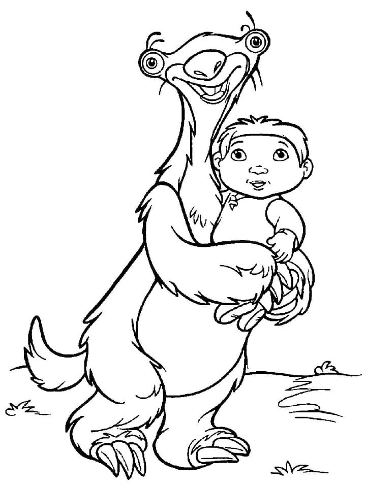 Desenho Sid Segurando Criança a Era do Gelo para Colorir