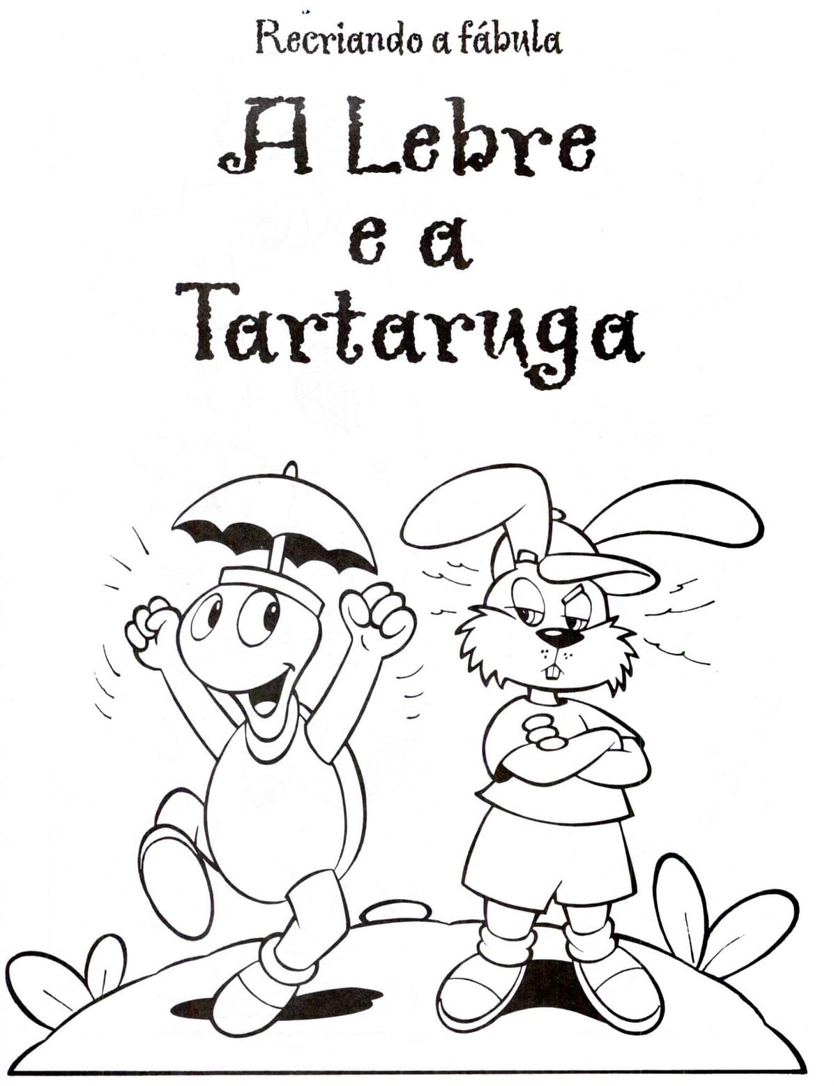 Desenho de a Lebre e a Tartaruga para Crianças de 1 Ano para Colorir