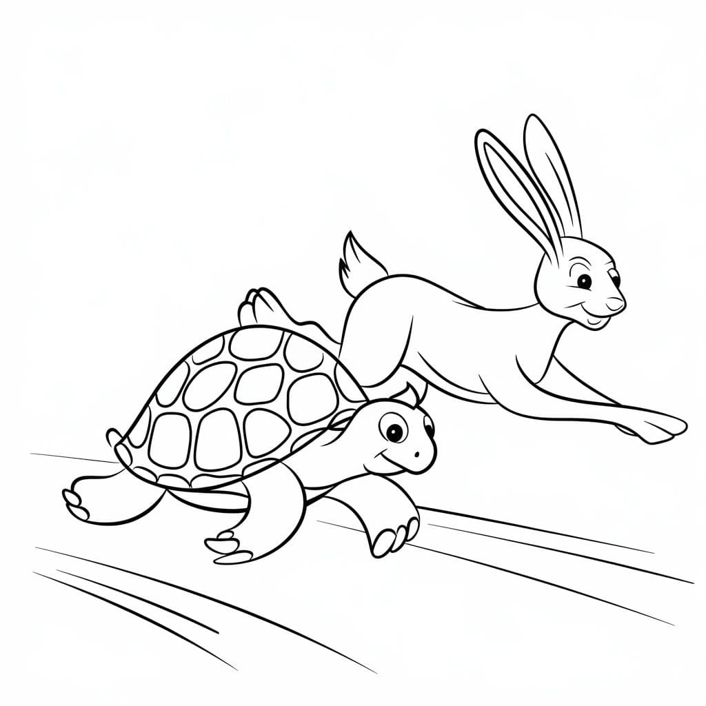 Desenho de a Lebre e a Tartaruga Conto por Esopo para Colorir