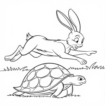 Desenho De Conto Por Esopo A Lebre e A Tartaruga Para Colorir