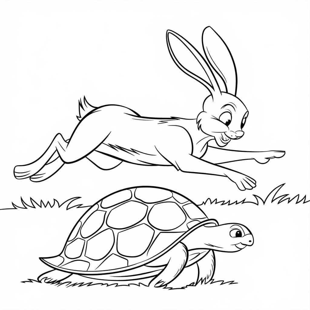 Desenho de Conto por Esopo a Lebre e a Tartaruga para Colorir