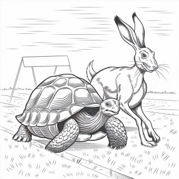 Desenho De Imagem Realista De A Lebre e A Tartaruga Para Colorir