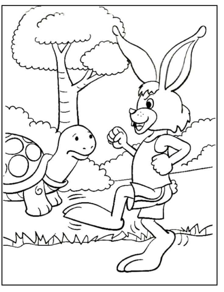 Desenho de Lebre e a Tartaruga para Colorir