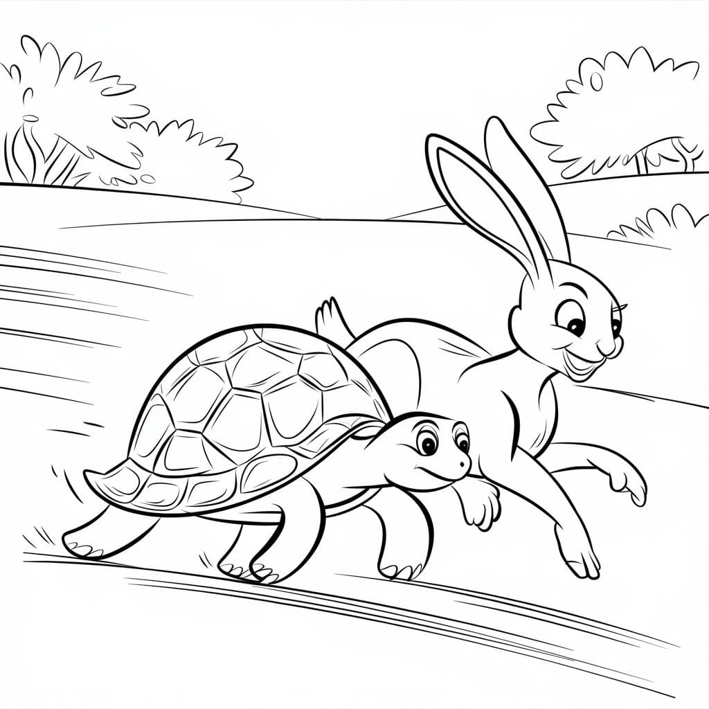 Desenho da Corrida entre a Tartaruga e a Lebre para Imprimir em Pdf