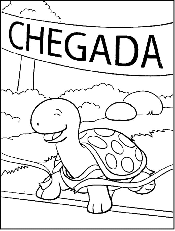 Desenho de Tartaruga Cruzando a Linha de Chegada para Colorir