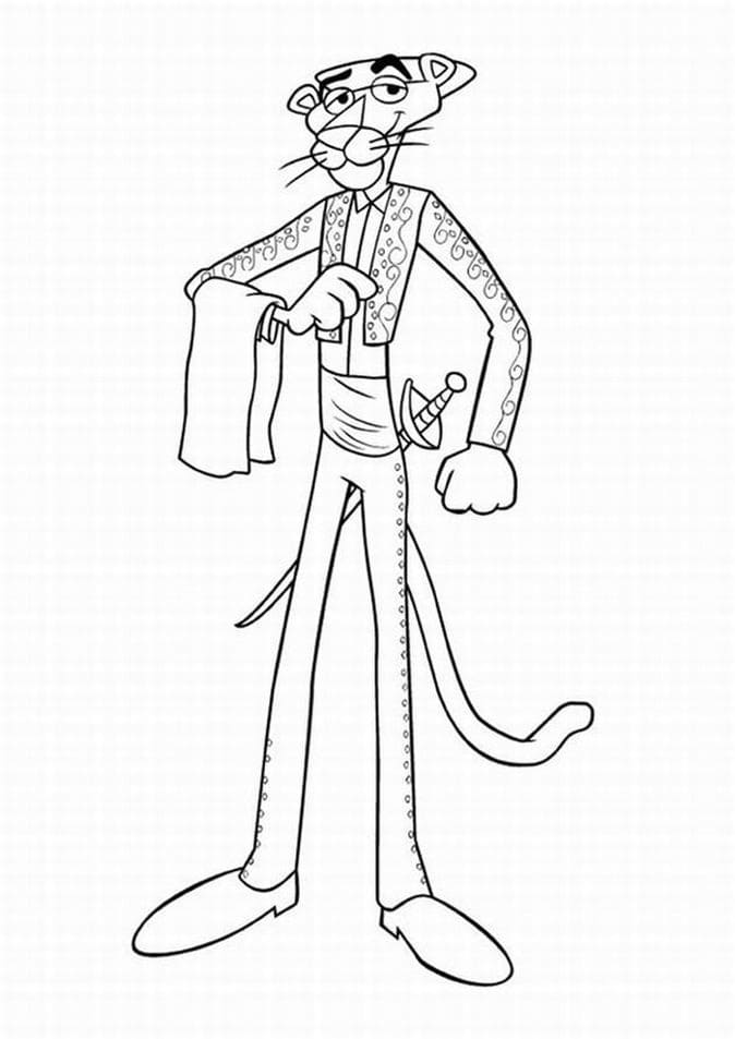 Desenho a Pantera Cor de Rosa com Espada na Cintura para Colorir