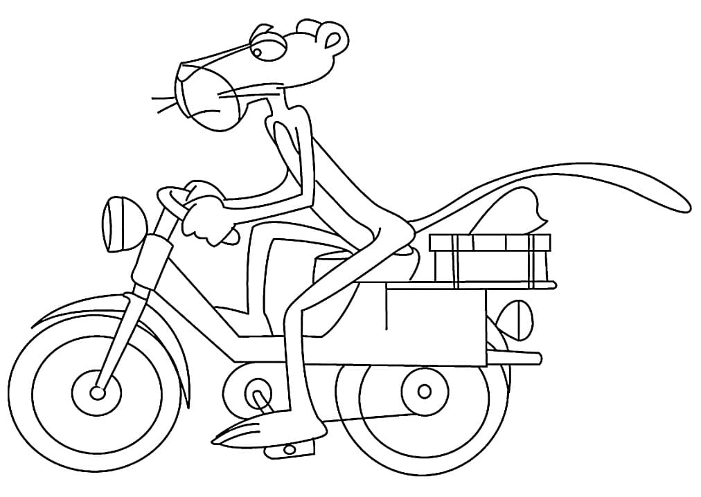Desenho a Pantera Cor de Rosa com Motocicleta para Colorir